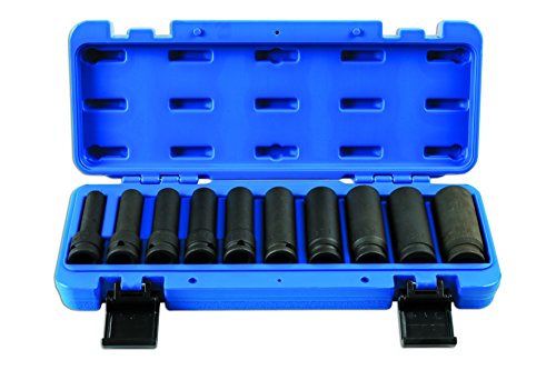 Laser 7041 Deep Impact Socket Set 1/2"D 10pc, Assorted, 1/2 inches