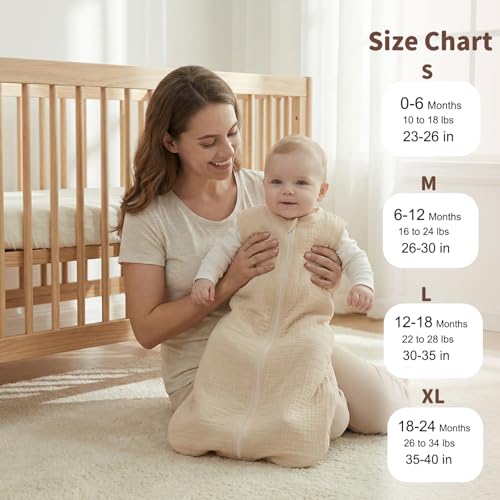 Image of BSTOPPT 2 Pack Baby Sleep Sack 0-6 Months 100% Organic Cotton Muslin Baby Sleeping Bag 2-Way Zipper Wearable Blankets TOG 0.3 (Beige & Khaki, Small)