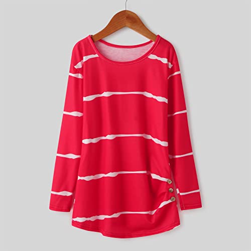 Teen Girls Striped Long Sleeve Shirts Tops Cute Soft Crew Neck Fall Blouse Kids Comfy Casual Pleated Pullover Tops2