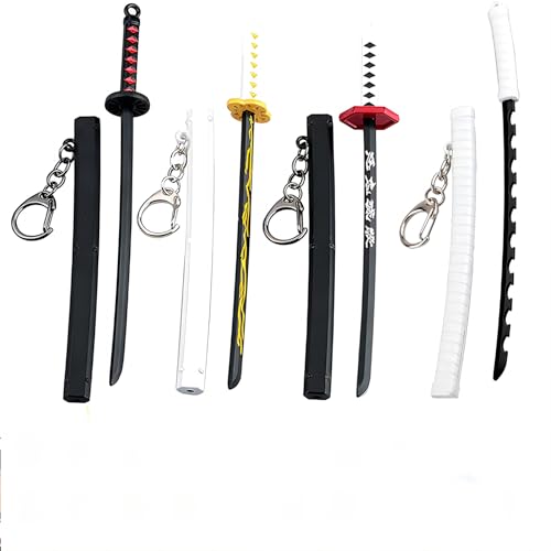 ixampoun 4ps Mini Toy Katana Keychain Metal Model Sword With Pull Out Best Gift For Anime Lovers Samurai Sword Game Series Sword Party Supplies Gift Keychain for Anime Fans