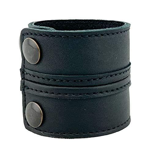 Pulsera de cuero estilo brazalete ancho unisex miniatura 1