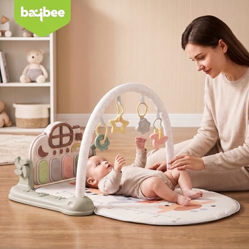 Image of Baybee 2 IN 1 Premium Play Gym for Babies I Baby Playing mat for Kids with Lights, Music & Hanging Toys I Portable Play Mat for New Born Baby with Growth Scale I Learning Baby Toys for 0 to 3 Year (Green)