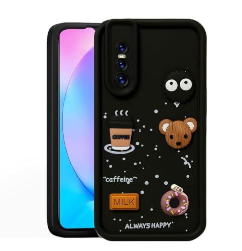 Image of Bintage Cute Fun Ball | Taddy Cartoon 3D Smiley Coffee Cup | Milk Donut | Full Protection Rubber Back Cover Compatible for Vivo 1818 / Vivo V15Pro - Black