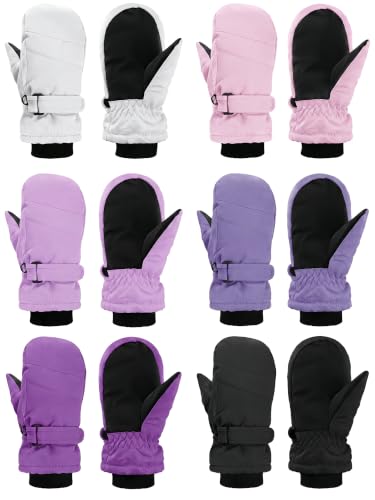 Image of Newcotte 6 Pairs Winter Ski Mittens Kids Waterproof Warm Snow Gloves for Boys Girls Cold Weather Outdoor Activities