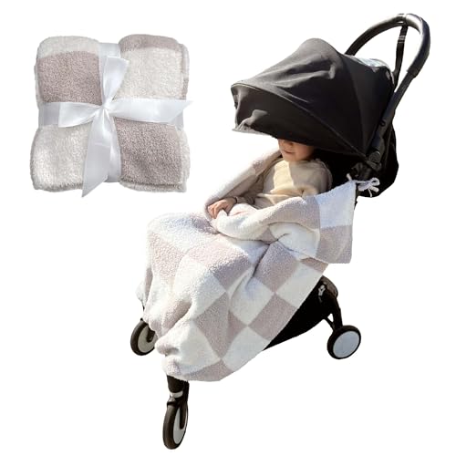Image of Bonny Brae Stroller Tie-On Blanket 30x40 - Cozy & Soft Baby Essential with Modern Neutral Aesthetic, Ensures Blanket Won’t Drag On Floor or Fall Off - Newborn Essential, Fuzzy Checkered Design