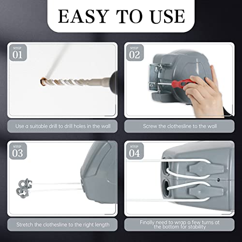 Zoes Homeware Retractable Clothesline Heavy Duty Retracting Clothes Line Outdoor And Indoor With Durable Abs Shell And 2X49 Feet Extruded Pvc Line,With Lock To Prevent Sagging #TOP4
