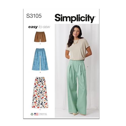 Simplicity SS3105A Misses' Pull-on Shorts and Pants Sewing Pattern Packet, Design Code S3105, Sizes XS-S-M-L-XL-XXL