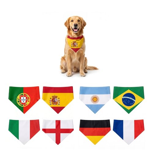 Bandana pour Chien aux Couleurs Nationales, Écharpe Triangulaire Réglable pour Grand et Petit Chien, Accessoire Supporter Football pour France, Allemagne, Brésil, Espagne, Taille S/L (Espagne, L)