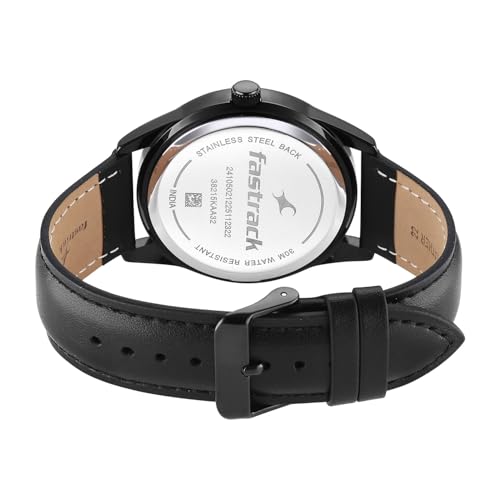 Image of Fastrack Stunners XI with Quartz Analog Dark Green Dial Black Leather Strap Watch for Men - 38215KL01