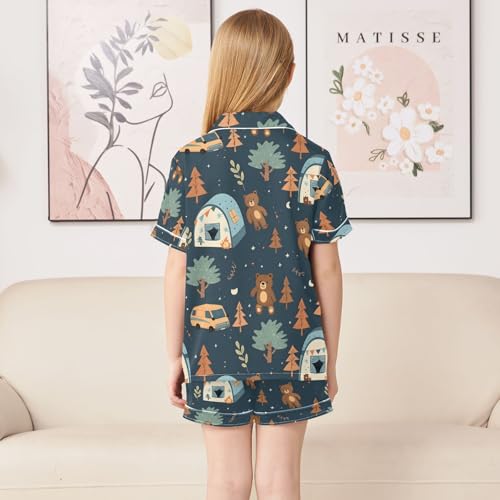 ALAZA Fashion Bear Tree Moon Pajamas Satin Pajama Set Short Sleeve Button Down Sleepwear4