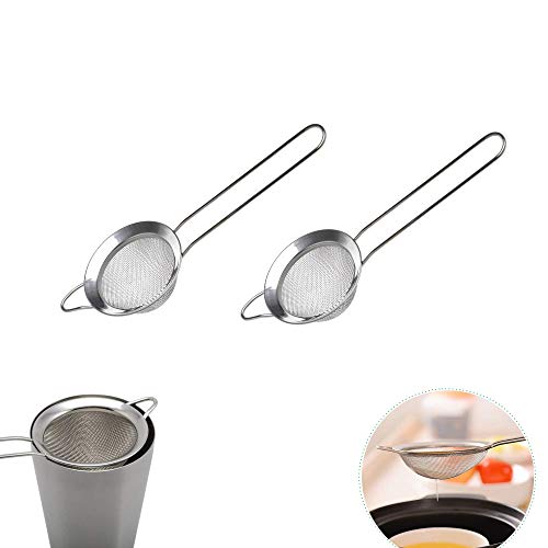 Mein HERZ Coladores de Acero Inoxidable, 2 Pcs Malla Fina, Juego Tamices Cocina Malla Fina, Colador, Colador de Tamiz Harina, 7cm, Mango Largo para té, Pasta, Arroz, Frutas y Verduras