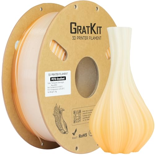 Image of GratKit Gradient PETG Filament, Color Change 3D Printer Filament 1.75mm, 1kg, Multicolor PETG Translucent Gradient Champagne Rose White