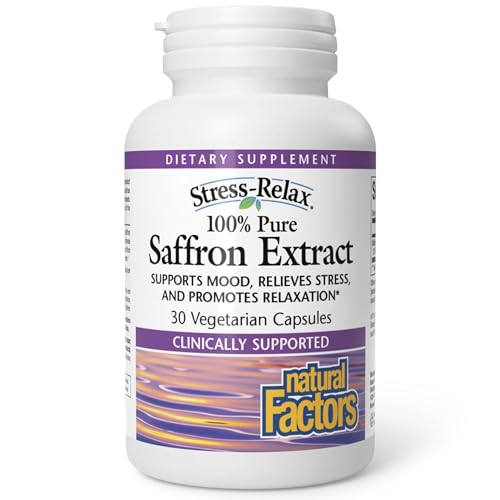 Natural Factors 100% Pure Saffron Extract - Supports Restful Sleep & Calm Outlook - Natural Herbal Supplement for Relaxation Support - 30 Vegetarian Capsules (30 Servings)
