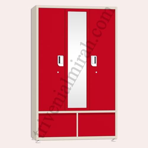 Image of Triveni GANGA-3 Almirah | 10-Year Guarantee on Paint and Lock | Triple Door (3-Door) Steel Wardrobe with Full Mirror |10 Hangers & 8 Hanging Hooks | Number Circle Locker | Bangle Drawer |48 Inch Wide