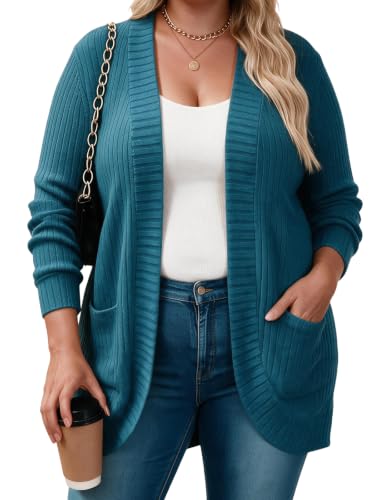 Sherosa Ladies Plus Size Cardigan Sweaters for Business Casual Tea Blue 2X - image 1