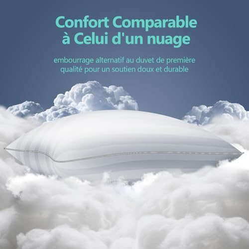 Lullabeau Oreiller 65x65 cm Lot de 2, Oreillers doux Moelleux, Qualité Hôtelière de Luxe, Oreillers Classiques, Coussin Respirant et Doux, Lavable, Idéal pour Dormeurs sur Le Côté, Le Dos et Le Ventre – vue 6