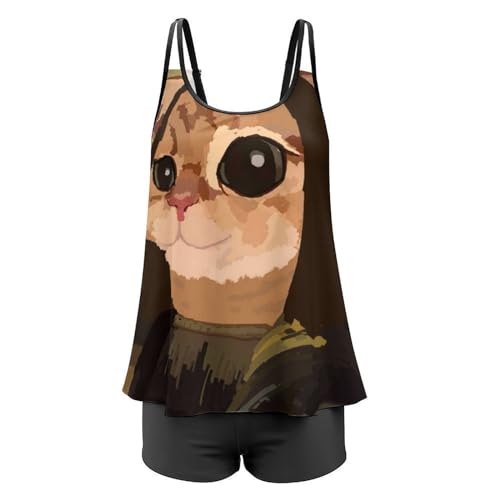 Maillot de bain tankini femme avec short de garçon et robe de plage imprimé chat drôle - 4