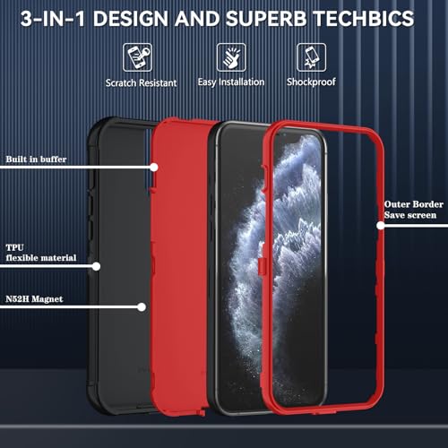 Image of SunStory Compatible with iPhone 11 Pro Max Case with HD Screen Protector, 3-Layer Heavy Duty Full-Body Cover,3 in 1 Hybrid Protective Case for iPhone 11 Pro Max 6.5 inch,BlackRed