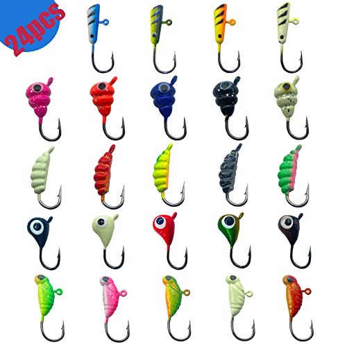 24Pcs Ice Fishing Jigs for Panfish Crappie Sunfish Walleye Ice Fishing Jig Box Gear Accessories Ice Fishing Tackle Box Set (24Pcs Ice Fishing Jigs)