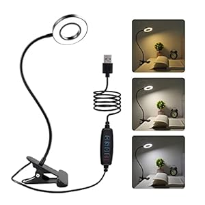 LED 8W Lampe de Bureau à Pince et Interrupteur, 3 Couleurs d’éclairage et 10 Intensités Variable, Flexible à 360° col de Cygne, Lampe de Chevet USB pour Lire, Étude et Travail, Noir (Non Adapteur)
