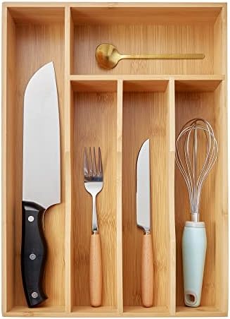 oridom 5-Slots Bamboo Silverware Drawer Organizer for Kitchen,Bamboo Wood Cutlery Tray in Drawer for Flatware and Utensils in Kitchen, (Natural)