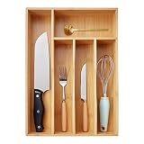 oridom 5-Slots Bamboo Silverware Drawer Organizer for Kitchen,Bamboo Wood Cutlery Tray in Drawer for