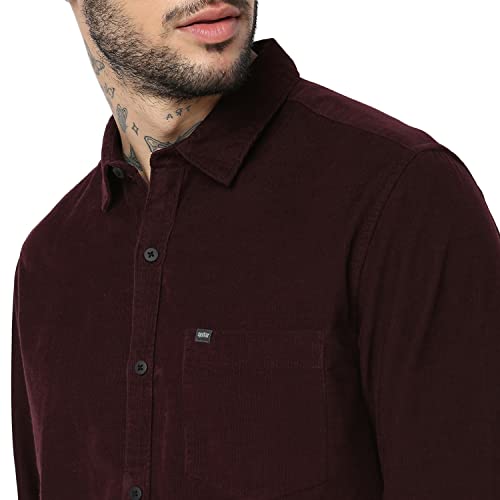 Image of Spykar Men's Slim Fit Raised Collar Full Sleeve Solid Casual Shirts