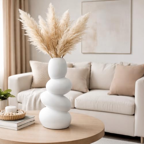 Image of Ceramic Stone Vase 7 Inch White Pebble Bubble Design Flower Vase for Pampas Grass, Dried Flowers & Plants, Modern Decorative Vase for Home, Table, Living Room Decor & Gifting