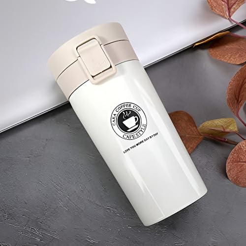 Image of Zentro Travel Coffee Mug Leak Proof -380 ML One Click Lid Stainless Steel Coffee Cup for Car, Office & Daily Commute with Secure Lock & Easy Clean Design (White)