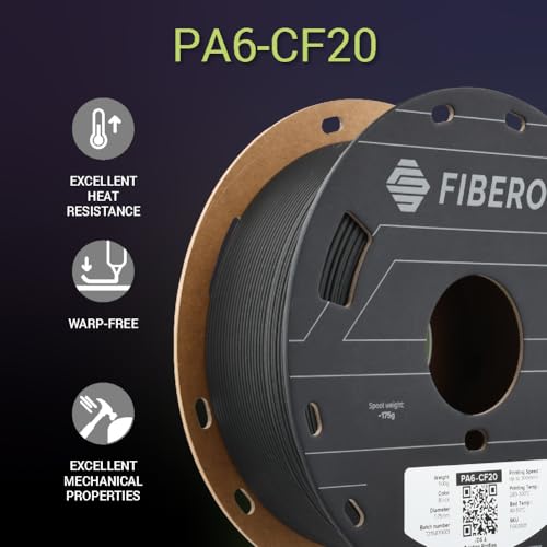 Image of Polymaker Fiberon PA6-CF20 Carbon Fiber Nylon Filament 1.75mm Black 0.5kg, Fiberon PA6-CF20 Nylon Warp Free 1.75mm 3D Printing Filament