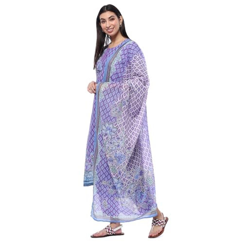 Image of BIBA Women's Purple Cotton Straight Suit Set