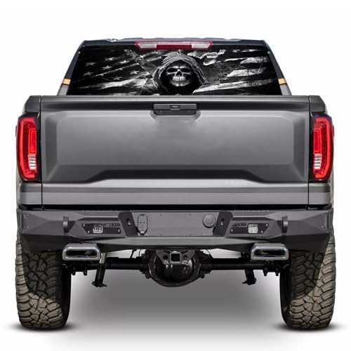 Image of Rear Window Decals for Trucks - 65x22 in Back Window Decals Fit Most Pickup Trucks SUV, Vinyl American Skull Flag Back Window Decal for Car Personalized Decoration - Skull Decal-1