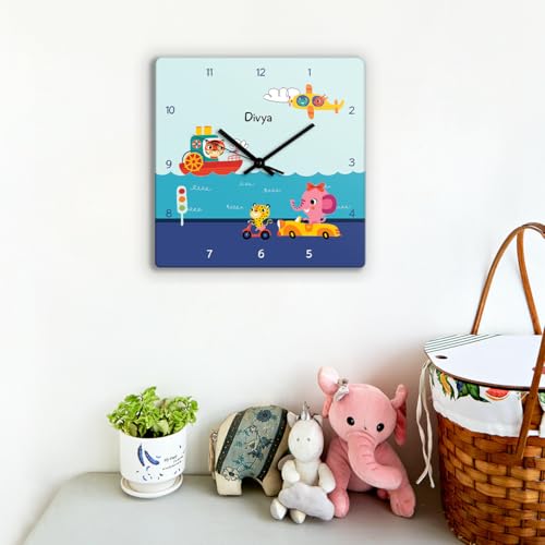 Image of Zooboo Personalized Analog Wall Clock, Custom Name Acrylic Silent Quartz Movement Wall Clock with Sleek Modern Design, Ideal for Birthdays or Return Gifts (Design - Lets Travel), 30x30 cm, Multicolor