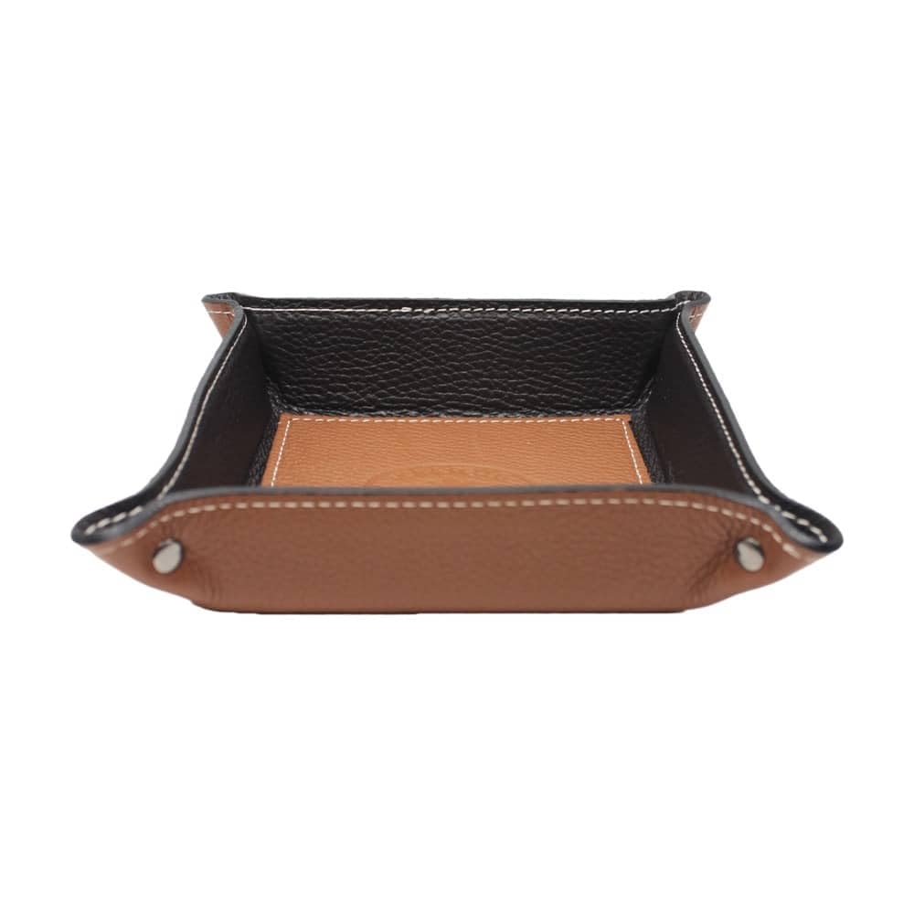 Vaciabolsillos de Cuero Made in Italy, Bandeja de Valet Porta Objetos de Piel Cuadrada (Cuero)
