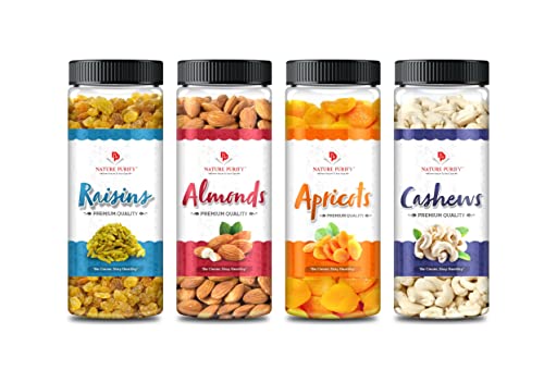 Nature Purify Dry Fruits Combo Almond 180g, Cashew 150g, Apricots 150g, Kishmish200g-Can Pack