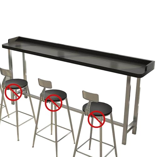 Barra de Bar Estrecha con Barandilla Anticaída, Mesas Altas de Bar Negra con Estructura de Acero Inoxidable, Mesa de Bar Larga para Cocina, Cafetería, Restaurante(160x40x105cm/63x16x41in)