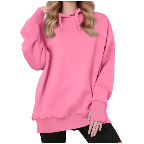 AQAYL Womens Hoodies Pullover Fleece Sweatshirts Long Sleeve Hooded Sweatshirt with Thumb Holes Fall Fashion Outfits 2025 Pink