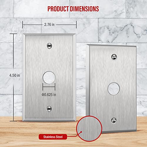Image of ENERLITES 0.625 inch Diameter Hole Metal Wall Plate, Size 4.50 inch x 2.76 inch Silver