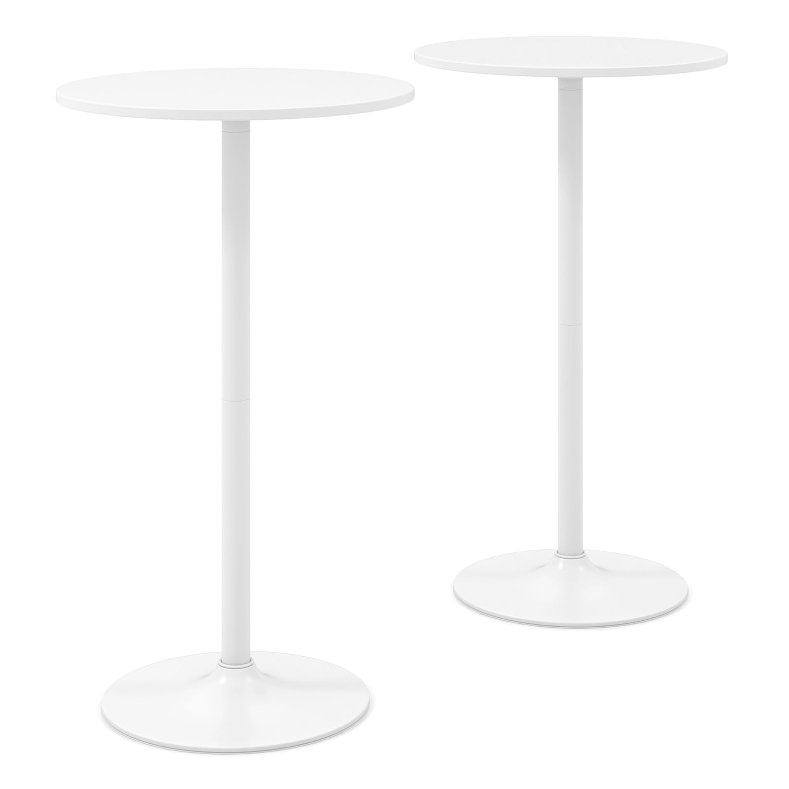 COSTWAY 2-in-1 Bar Table Set of 1/2, 56cm/101cm Height Adjustable Coffee Table with Detachable Pole & Metal Base, 60cm Round Cocktail Dining Table for Dining Room, Restaurant, Kitchen (2, White)