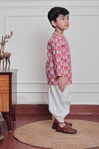 Image of POLKA TOTS Premium Cotton Dhoti Kurta Set for Kids Boys - Traditional Angrakha Style Ethnic Wear for Baby Boys | Breathable Soft Fabric Festive Outfit for Haldi, Weddings & Traditional Events