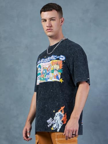 Image of Bewakoof Anime Men's Cotton Printed Oversized Fit Half Sleeve T-Shirt | Casual Wear | Street Wear | Oversized t Shirt for Men Cotton | Baggy