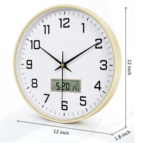 Image of Ash & Roh 12 Inch Silent Quatrz and Non-Ticking Wall Clock with Easy to Read Number and Analog Display Stylish & Decorative Design for Office, Living Room, Bedroom