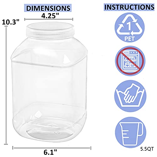 Zoofox 2 Pack Clear Plastic Jars, 1.5 Gallon Square Plastic Containers With Screw-On Lids, Refillable Bpa Free Empty Plastic Jars For Kitchen & Household Storage Of Dry Goods, Peanut, Candy And More, Airtight Food Storage #TOP1