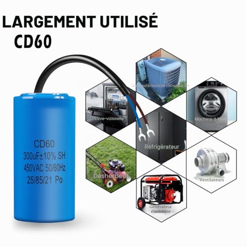 ANGEEK Condensateur de Démarrage de Moteur, 450V 300uf 50/60Hz, Pour Réfrigérateur, Pompe, Générateur – vue 3