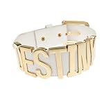 Coolcoco Verstellbar Lederner Weißer Gurt und Gold Buchstabe DIY Namen Personalisiert Halsband Halsketten Kragen Für Frauen Scherzt Kinder