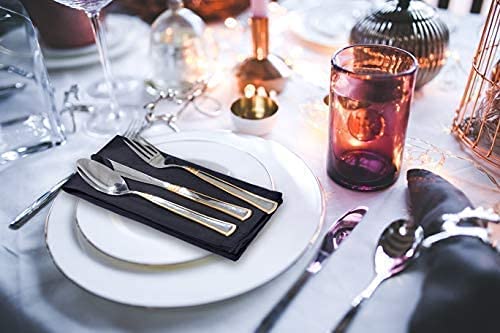 Ploymono Black Heavy Duty Cloth Napkins - 17 X 17 Inch Solid Washable Polyester Dinner Napkins - Set Of 8 Napkins With Hemmed Edges - Great For Weddings, Parties, Banquets Dinner & More #TOP1
