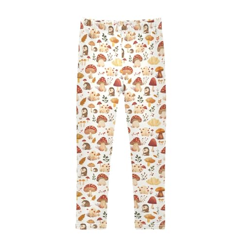 ZZKKO Girls Leggings Fall Hedgehogs and Mushrooms Toddler Girls Clothes Toddler Comfortable Bottoms Girl Leggings 3T-10Y