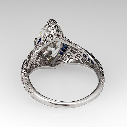 Hsitgexf Vintage Court Style Marquise & Baguette Cut Cubic Zirconia Simulated Diamond & CZ Simulated Ring White Sapphire Wavy Channel Engagement Ring for Women Size 6-104