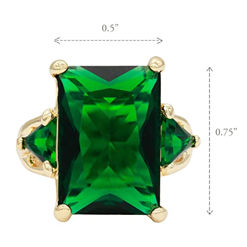 Lavencious Big Bold Radiant Cz Stones Stretch Rings For Women Size For 7-9 (7-9, Gold Green) #TOP2