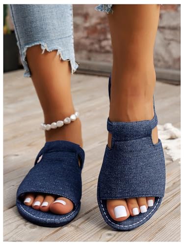 GORGLITTER Women's Denim Jean Flat Sandals Wide Width Rainbow Open Toe Dressy Slide Sandal3